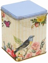 Bewaarblik Bewaarbus Nostalgie - Vierkant - Vogel/Vlinder/Roos - 12 x 12 x 15,5 cm