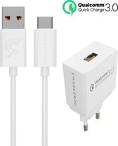 Chargeroo USB-C Kabel met Oplader - Quick Charge 3.0 - 1.2 meter - 18W/3A Adapter Snellader - Wit