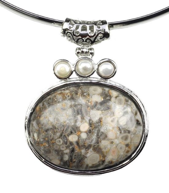 Collier de perles d'eau douce et pierres précieuses Trois pierres précieuses gris Pearl