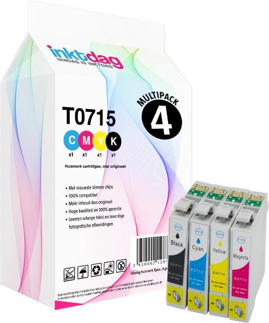 Inktdag inktcartridges voor Epson T0715 multipack van 4 kleuren  (1*t0711,... | bol.com