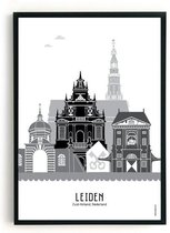 Skyline Poster Leiden Zwart-Wit in Kunststof Fotolijst