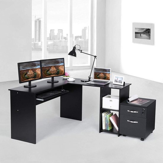 L-vormig Hoekbureau - Computer bureau met Uitschuifbaar Klavierplankje -  140x120x75cm... | bol.com