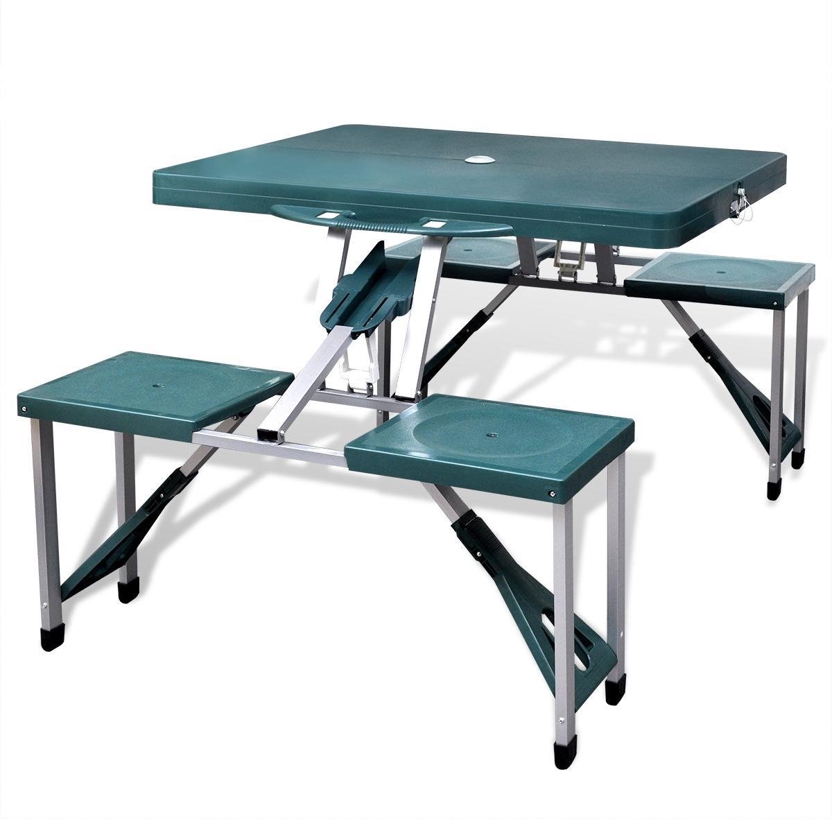 Campingtafel met vier krukjes extra licht aluminium inklapbaar (groen)