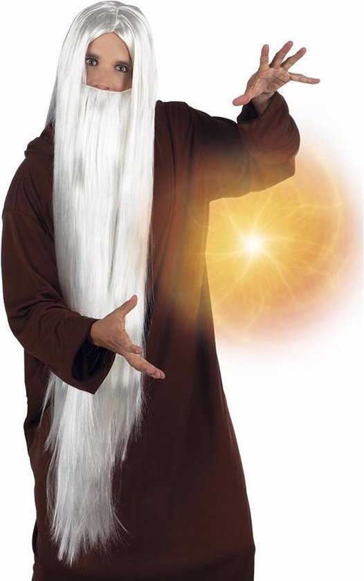 Witte pruik met baard Clearance