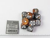 Chessex Gemini Copper - Steel/white D6 16mm Dobbelsteen Set (12 stuks)