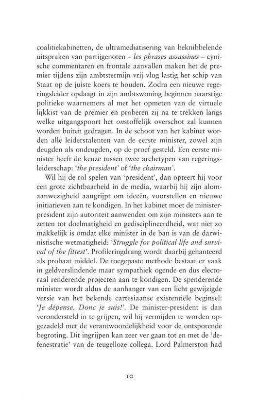 Pagina met tekst over politieke kabinetten, de rol van de minister-president, en de uitspraken van Lord Palmerston. Pagina nummer 10.