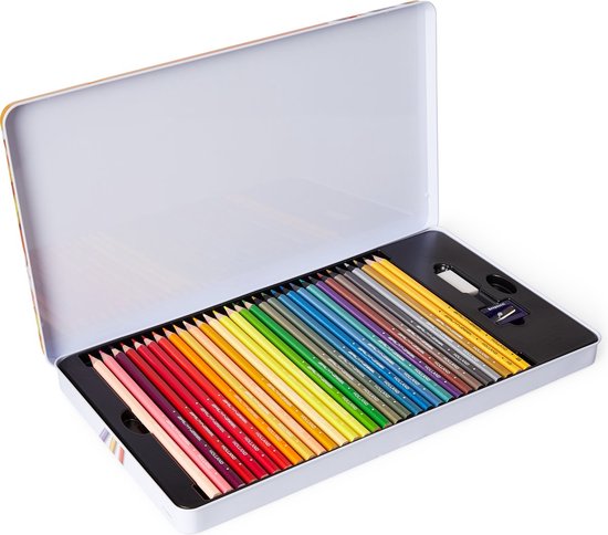 Bruynzeel - Boîte de coloriage 60 pièces avec crayons, gomme et taille-crayon - Coccinelle Super Sixties