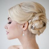 Hairpins met Ivoorkleurige Parels, Kristallen en Diamanten - 2 Stuks | Haarpin - Haarsieraad - Haarversiering - Haaraccessoire | Bruid - Bruidsmeid - Bruidsmeisje - Bruidskapsel |