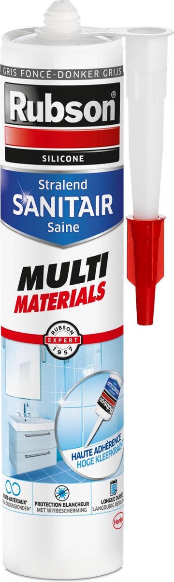 Rubson Sanitair Kit Multi-Materials Donkergrijs 280 ml – Siliconenkit voor Badkamer – Schimmelbestendig & Waterdicht – Voor Douche, Bad & Sanitair Afdichting