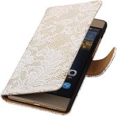 Lace Bookstyle Wallet Case Hoesjes Geschikt voor Huawei Ascend G6 Wit