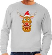Foute kersttrui / sweater met Rudolf het rendier met rode kerstmuts grijs voor heren - Kersttruien S (48)