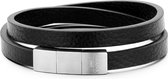 Frank 1967 7FB 0238 Heren Leren Armband met Stalen Element - Lengte 42 cm - Zwart