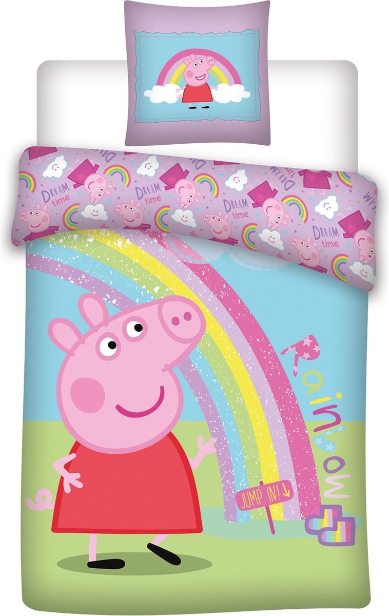 Peppa Pig Dekbedovertrek Regenboog - Eenpersoons - 140 x 200 cm - Polyester - Peppa Pig