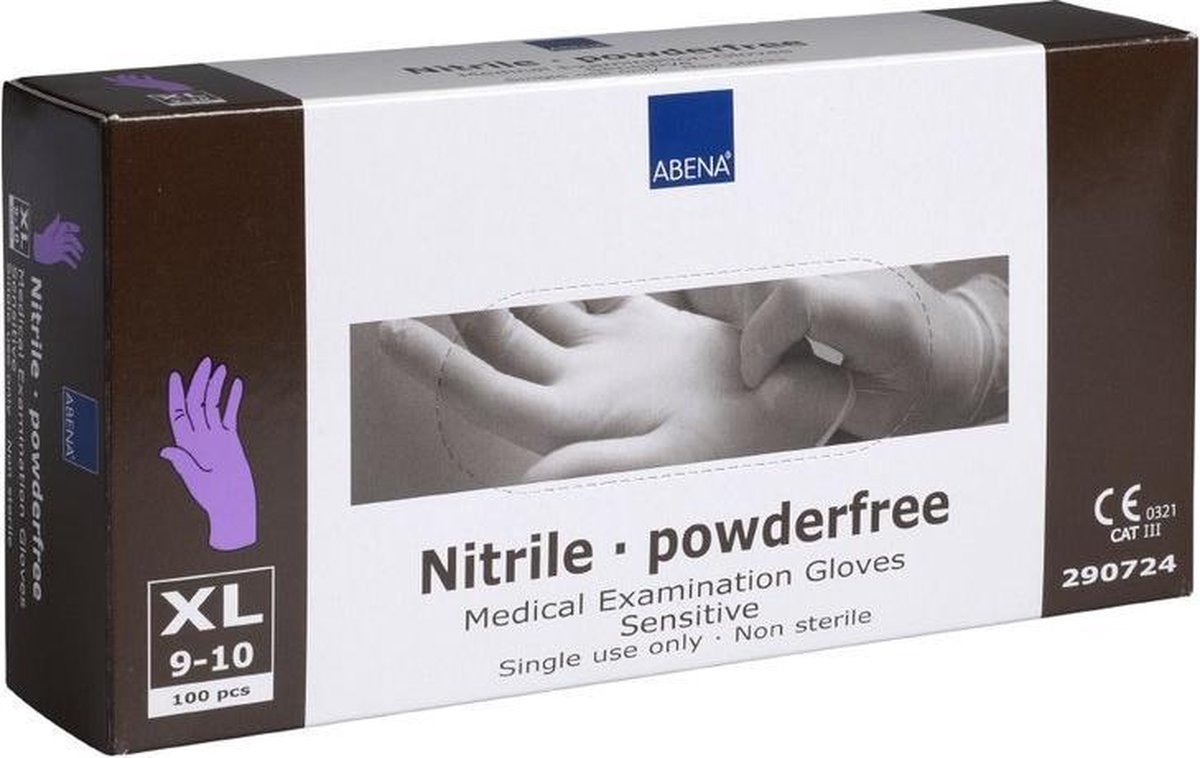 Abena - Handschoenen Nitril Poedervrij Paars 100 stuks - XL