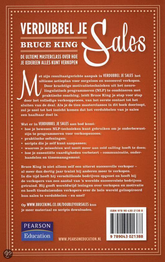 Achterkant van het boek 'Verdubbel je Sales' met een samenvatting, auteursinformatie en ISBN.