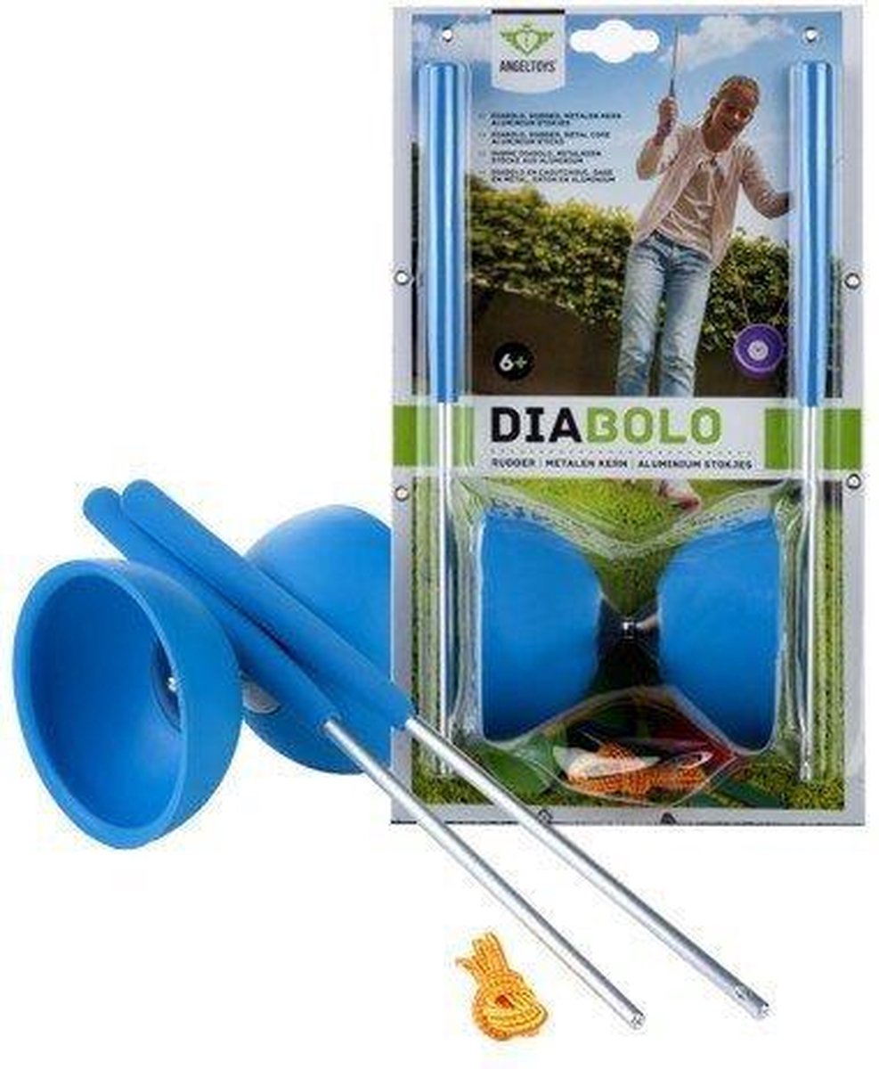 | Diabolo Rubber met Metalen stokjes blauw Toychamp | Diabolo rubber fluo rood met metalen stokjes
