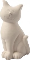 Spaarpot kat wit klei 14 cm om zelf te kleuren - kinderverjaardag katten thema
