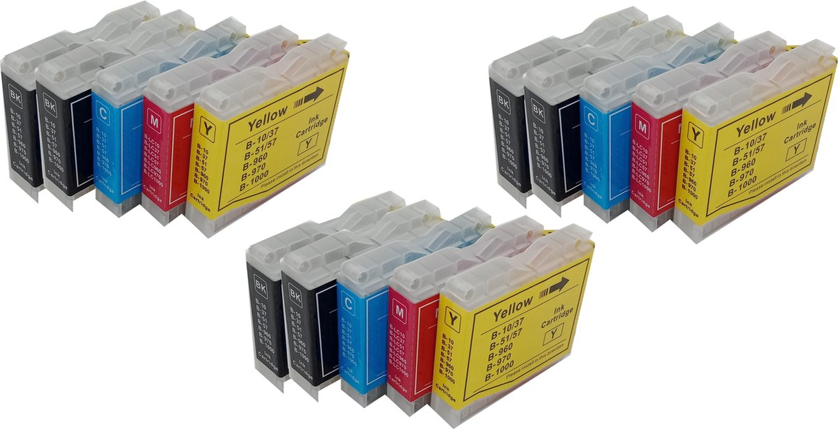 KATRIZ® huismerk inkt voor|Brother LC51/LC970/LC1000/LC37   6x black +3x Cyan +3x Magenta+3x Yellow | ( 15stuks)