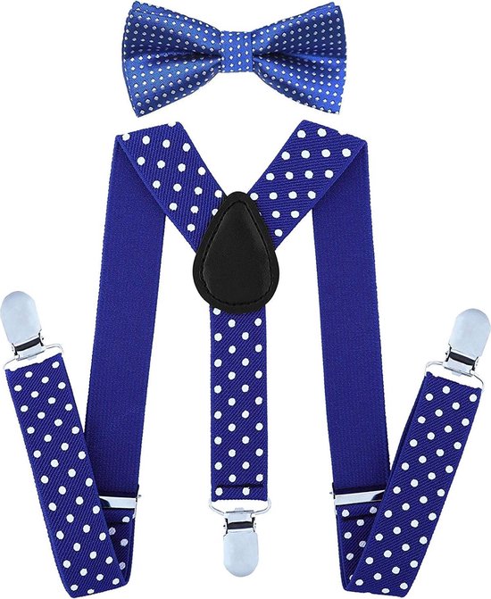 Fako Fashion® - Kinder Bretels Met Vlinderstrik - Kinderbretels - Vlinderdas - Strik - Stippen - 65cm - Royal Blauw