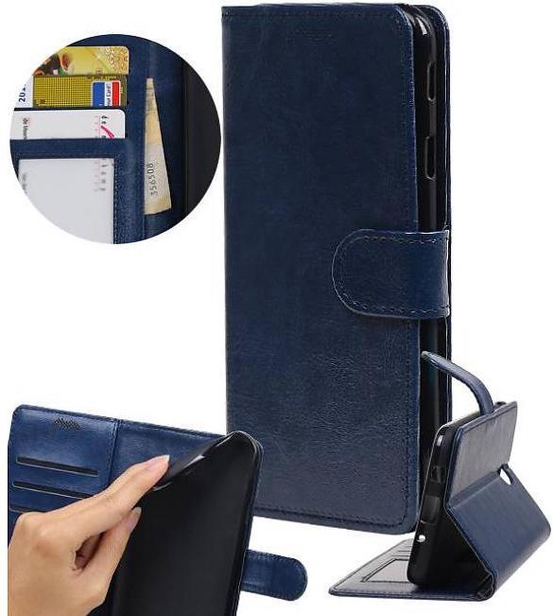 Hoesje Geschikt voor Huawei Y5 / Y6 2017 - Portemonnee booktype wallet Donkerblauw