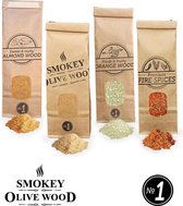 Smokey Olive Wood - Rookmot - Selectie en vuurkruiden - Olijf/Beuk - Amandel - Sinaasappel en vuurkruiden - 4 X 300ml