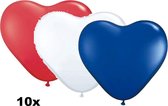 Hartjes ballonnen mix rood-wit-blauw, 10 stuks, 25 cm