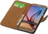 Hout Bookstyle Hoes Geschikt voor de Samsung Galaxy S6 Edge Plus G928T Grijs