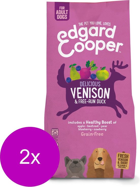 Edgard & Cooper Delicious Venison Adult Hert&Eend&Appel - Hondenvoer - 2 x 12 kg Graanvrij