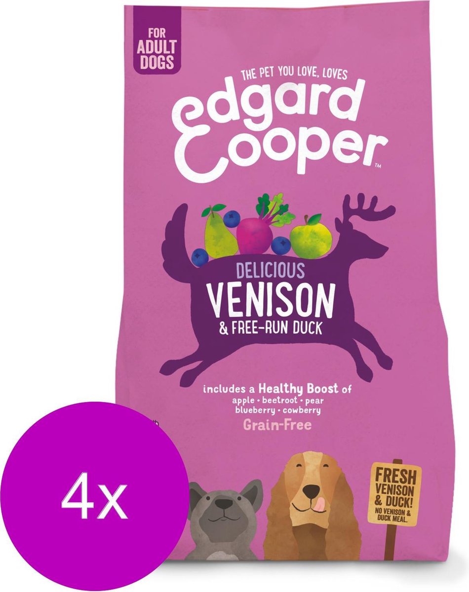 Edgard & Cooper Verse Hert & Scharreleend Brok - Voor volwassen honden - Hondenvoer - 4 x 2.5kg