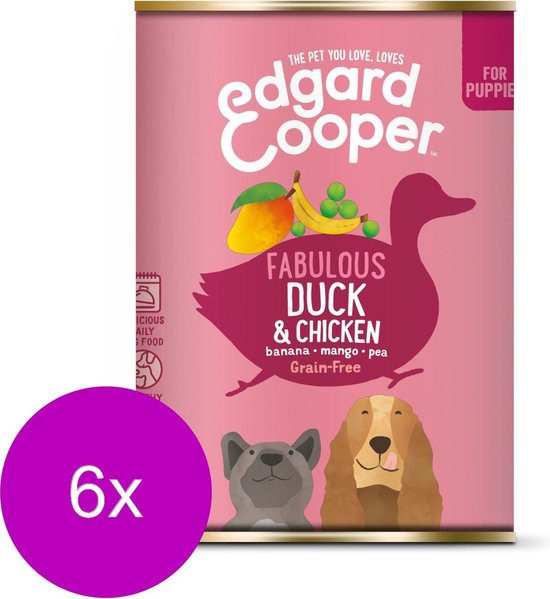 Edgard & Cooper Eend & Kip Blik - Voor Puppy's - Hondenvoer - 6 x 400g