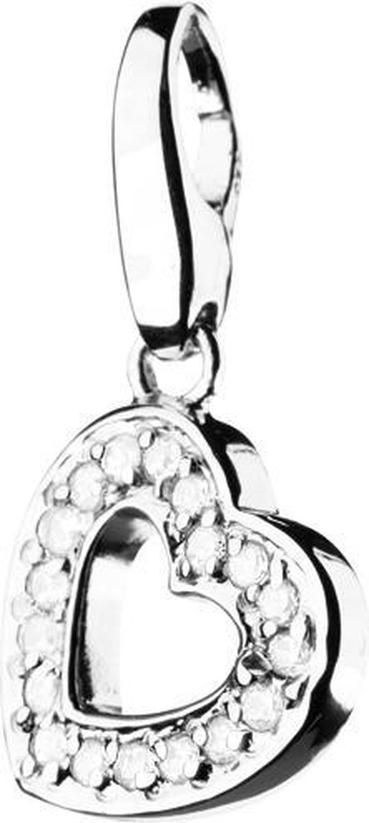 Bedel | charm | hanger | zilver | hart | zirkonia | hanger | karabijn slot