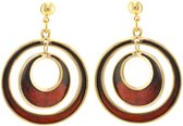 Behave® Dames oorbellen hangers rond goud-kleur en rood-bruin 5 cm