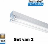 LED Buis armatuur 150cm - Dubbel | Inclusief LED buizen - 3000K - Warm wit (Set van 2 stuks)