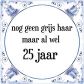 Verjaardag Tegeltje met Spreuk (25 jaar: Nog geen grijs haar, maar al wel 25 jaar + cadeau verpakking & plakhanger