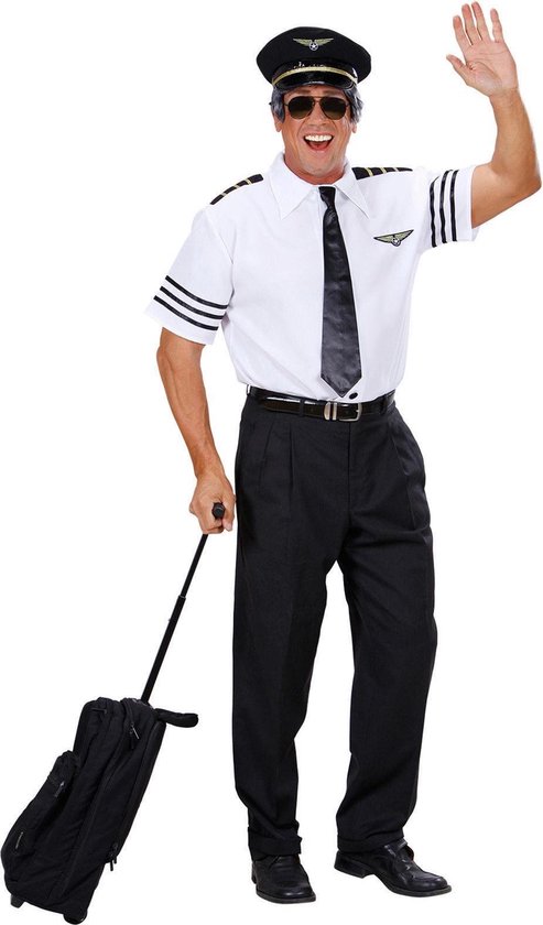 Costume de pilote et d'aviation | Chemise pilote avec cravate et chapeau homme | Grand | Costume de carnaval | Déguisements