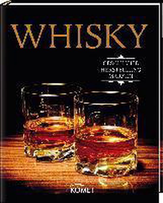 Twee glazen whisky op een houten ondergrond, met de tekst WHISKY.