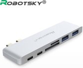 Robotsky 6 in 1 USB type c HUB/Adapter | 2 usb 3.0 | SD | Micro SD | 2 usb type c | Grijs | Macbook