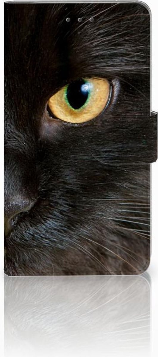 Samsung Galaxy J7 2016 Telefoonhoesje met Pasjes Zwarte Kat