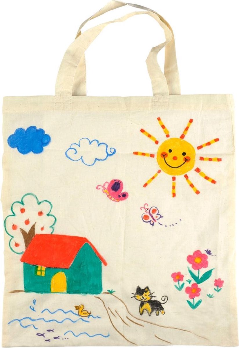 Sac tote bag coton imprimé avec des dessins d'enfants pour écoles