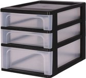 Iris Ohyama Organizer Coffre système de tiroirs A4 - 2 petits tiroirs et 1 tiroir moyen - 2 x 4L et 1 x 7L - Noir / Transparent