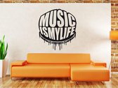 Muursticker - Music Is My Life - 58x63 - Zwart