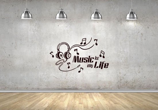 Muursticker - Music is My Life - 50x87 - Zwart