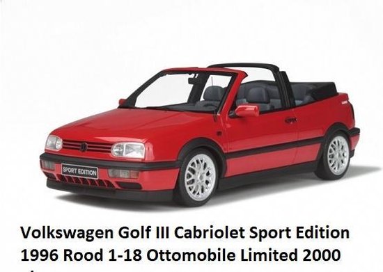 compenseren Niet meer geldig leiderschap Volkswagen Golf III Cabriolet Sport Edition 1996 Rood 1-18 Ottomobile  Limited 2000 Pieces | bol.com