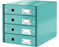 Leitz Wow Click & Store Ladekast Met 4 Laden - 81% Gerecycled Karton - Voor A4 Formaten - Ruimtebesparende Opberger - IJsblauw