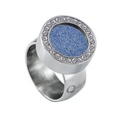 Quiges RVS Schroefsysteem Ring met Zirkonia Zilverkleurig Glans 19mm met Verwisselbare Glitter Blauw 12mm Mini Munt