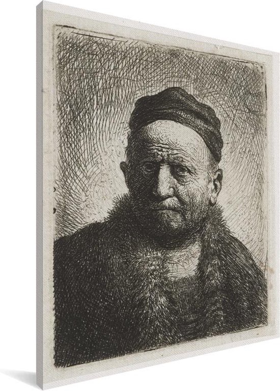 L'homme à la calotte - Peinture de Rembrandt van Rijn Toile 30x40 cm - petit - Tirage photo sur toile (Décoration murale salon / chambre)