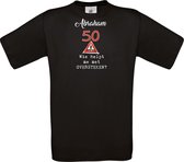 T-shirt - unisex - Wie helpt me met oversteken - Abraham - 50 jaar - zwart - maat S