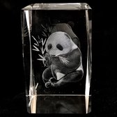 kristal glas laserblok met 3D afbeelding van Panda 5x8cm