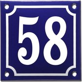 Emaille huisnummer blauw/wit nr. 58