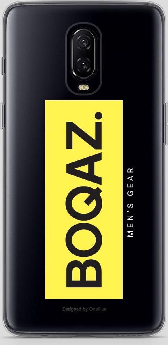 BOQAZ. OnePlus 6t hoesje - Labelized Collection - Yellow print BOQAZ